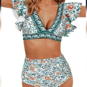 Elegant Floral Ruffle Bikini Set